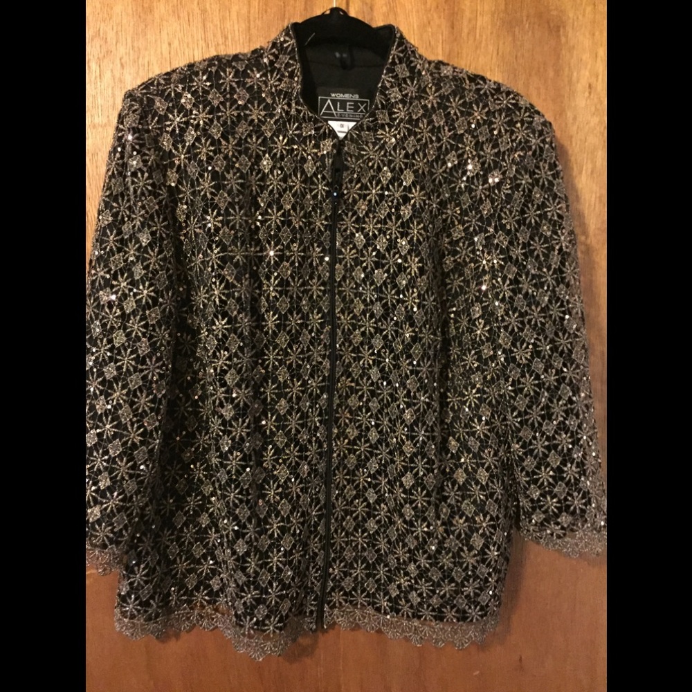 Dressy gold/black zip-front formal wear jacket 1X